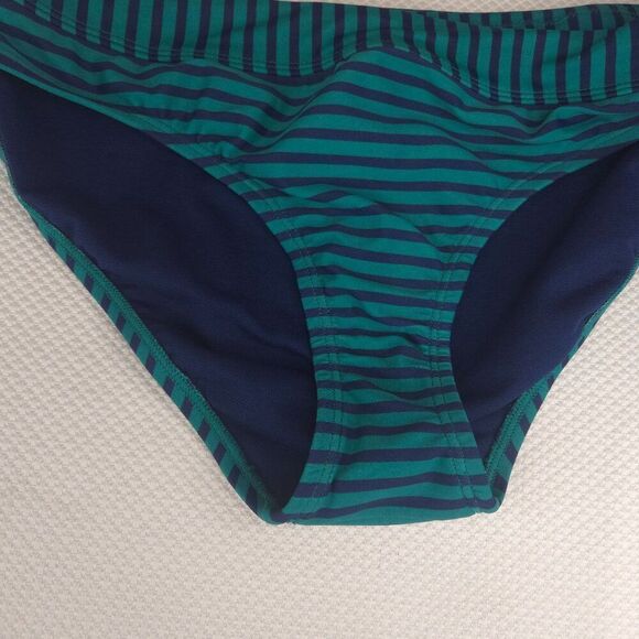 Striped Green Navy Blue Bikini Bottom Medium Coverage Swimwear Size M - Picture 3 of 4